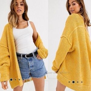 Free People Yellow High Hopes Cardigan Sweater sz L